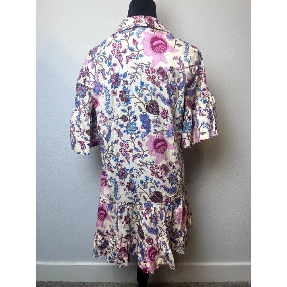 AMUR Kenna Tiered Ruffle Mini Dress Beige Floral Size 8 - Picture 4 of 8